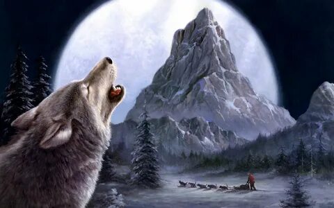 wolf, Animals, Mountains, Landscape, Winter, Painting Wallpa