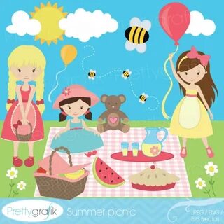 Picnic clipart summer picnic - Pencil and in color picnic cl