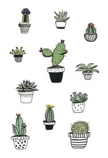 Drawn pot plant doodle - Pencil and in color drawn pot plant