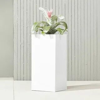 Blox 32" Tall Galvanized Hi-Gloss White Indoor/Outdoor Plant