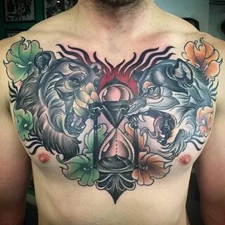 Bear and wolf chest piece by Kat Abdy. #neotraditional #KatA
