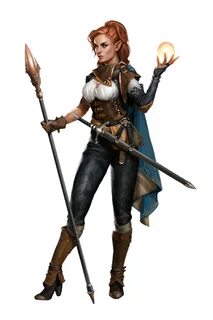 Female Elf Sword and Staff Wizard - Pathfinder PFRPG DND D&D