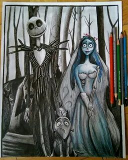 Jack Skellington and Corpse Bride Drawing Etsy