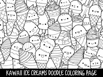 Ice Creams Doodle Coloring Page Printable Cute/Kawaii Colori