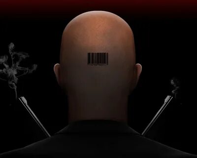 Download wallpaper weapons, guns, head, barcode, bald, Hitma