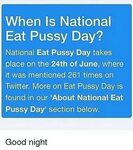 When Is National Eat Pussy Day? National Eat Pussy Day Takes