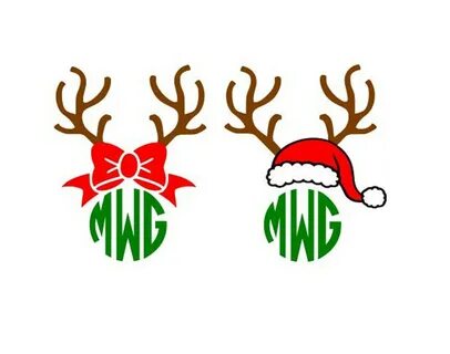 Christmas Reindeer Antlers Bow Santa Hat Monogram cutting fi