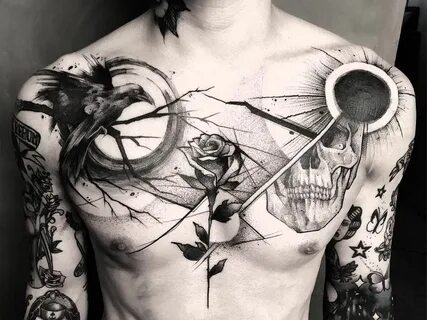 Blackwork Chest Tattoo by sou_tattooer Cool chest tattoos, C
