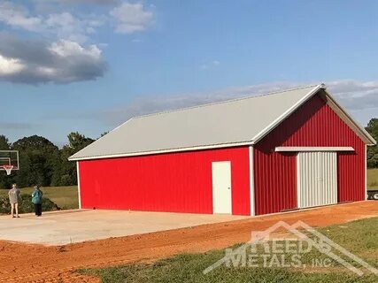 Old Town Gray/Polar White/Patriot Red Enclosed Pole Barn Pol