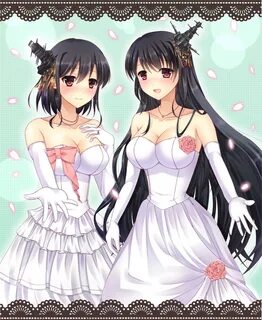 anime girls, big boobs, wedding dress, weddings, yuri, Yamashiro KanColle, ...