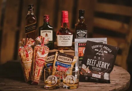 Whiskey Lover Gift Basket With Whiskey, Snacks, Glasses - Gi