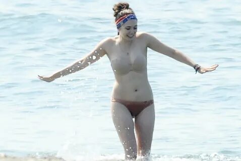 Elizabeth Olsen made splash nude colored bikini top Dakota F