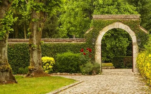 Download wallpaper trees, flowers, Park, arch, section natur