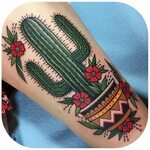 Cactus With Flowers And Flower Pot Traditional Tattoo Funky 