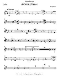 Free violin sheet music for Amazing Grace with backing track
