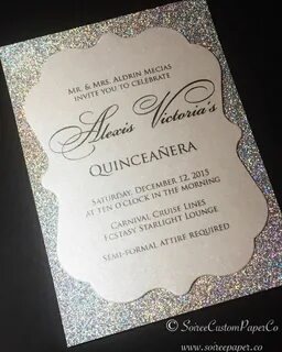 Quinceanera Invitation - Silver Glitter Quince Invitation - 