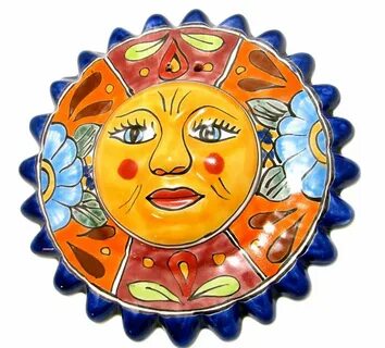 MEXICAN WALL HANGING TALAVERA POTTERY SUN FACE 10" Pottery s