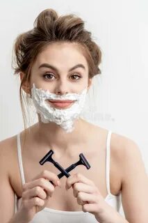 Woman with Shaving Foam on Her Face Stock Photo - Image of b