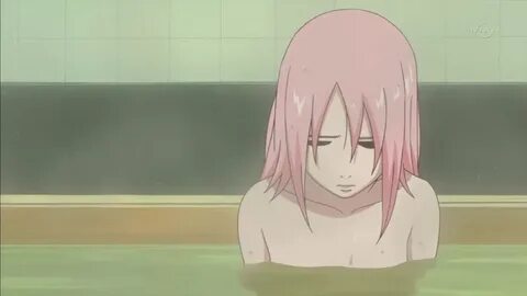 Hinata's breasts float in the water and Sakura makes her wan