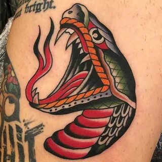 Snake head done at @boldwillhold.tattoo traditional snake he
