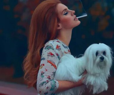 Download Wallpaper Lana Del Rey with a dog and a cigarette (