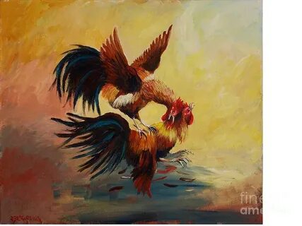 Rooster's Fight Painting by Jean Pierre Bergoeing Fine Art A