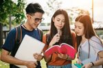 231 Group Young Teen Asian Student University Smiling Readin