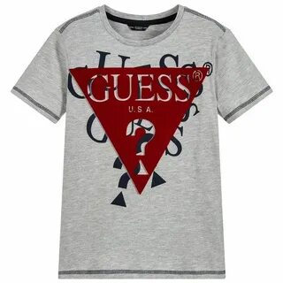 A grey cotton T-shirt for boys by Guess, made from soft, str