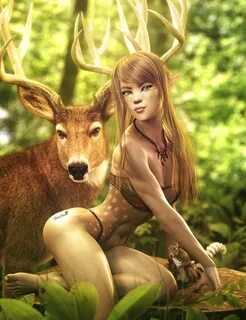 Deer Friends, Fantasy Woman Art, Daz Studio Iray by shibasha