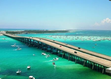 The Destin (FL) Bridge with Crab Island in the background. B