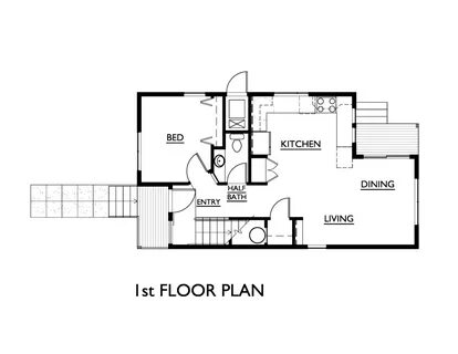 Modern Style House Plan - 3 Beds 1.5 Baths 1248 Sq/Ft Plan #
