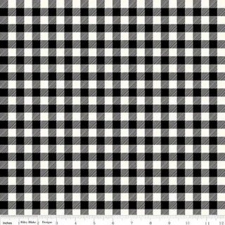 Flannel Black and White Buffalo Plaid Check Fabric F455 * St