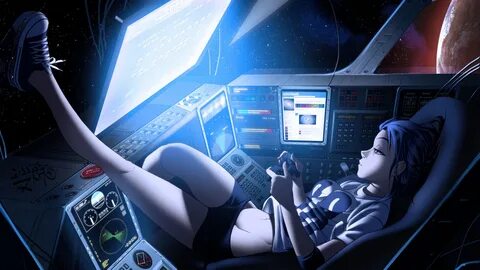 Download wallpaper girl, space, the universe, anime, universe, anime, galax