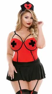 Plus Size After Dark Nurse Lingerie Costume by Fantasy, Red/