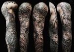 Grey Ink Armor Tattoo On Full Sleeve Armor sleeve tattoo, Ar