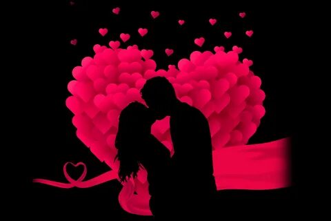 Love couple kissing at red heart, drawing free image downloa