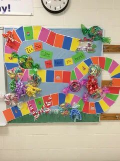 This is my back to school bulletin board. Candyland theme Ca