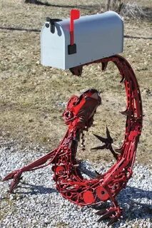 Tossed and Found Art dragon mailbox post. Unique mailboxes, 