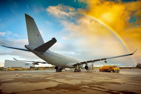An RAF Voyager took to the skies powered completely by 100% Sustainable Avi...