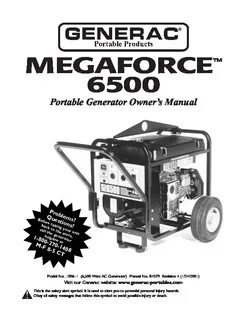 Generac Megeforce 6500 Generator Owners Owners Manual - Engl