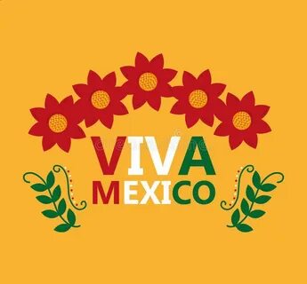 Viva Mexico Lettering Flowers Leaves Decoration Celebration 