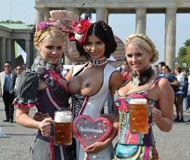 Oktoberfest beer girl nude boob flash