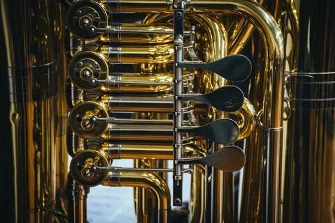 close-up photography of brass-colored wind instrument photo 