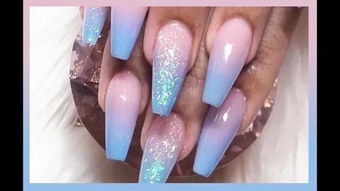 Watch Me Work Pink & Blue Baby Boomer Glitter Acrylic Nails 