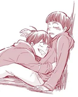 Safebooru - 2boys bowl cut brothers choromatsu hoodie hug ma