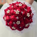Compre Vermelho Real Bouquets De Casamento Laço De Cetim Fit