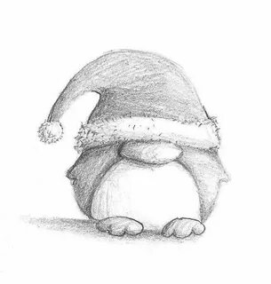 Penguin drawing, Christmas sketch, Art drawings sketches