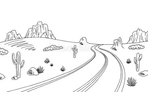 Prairie Road Graphic Black White Landscape Sketch Illustrati