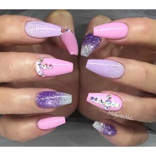 Coffin Pink And Purple Nails - Pink and purple nail art. - J