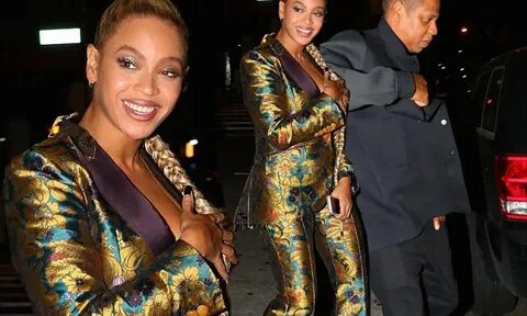 Beyonce nip slip while braless in blazer as she steps out wi